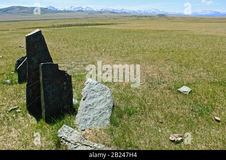 Mongolian historical sights, ancient tomb, dear stone Stock Photo