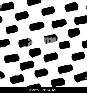 Spotted seamless pattern, hand-drawn. brush strokes black and white, diagonal. Stock Vector