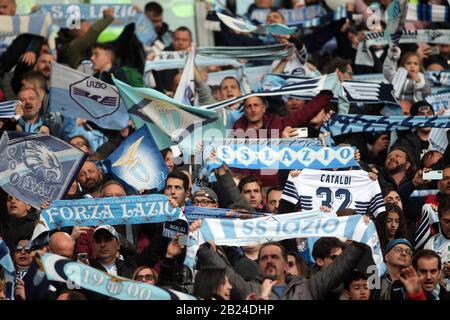 Rome, Italy. 29th Feb, 2020. Rome, Italy - 29.02.2020: Supporters and Lazio player celebrates the victory at end of the Italian Serie A soccer match between Lazio versus Bologna, at Olympic Stadium in Rome. Credit: Independent Photo Agency/Alamy Live News Stock Photo