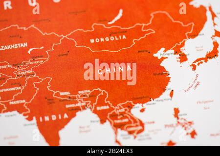 close up of map with different countries Stock Photo