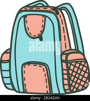 Travel backpack in cartoon style isolated on white background. Sign icon. Vector simple illustration. Usable as icon or symbol. Decoration element. Ba Stock Vector