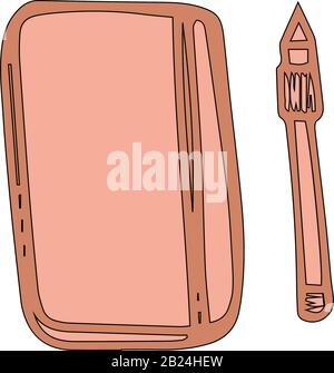 Freelancer or artis,businessman notebook with pen or pencil in cartoon style isolated on white background. Sign icon. Vector cute simple illustration. Stock Vector