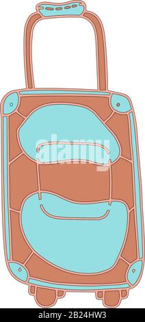 Travel suitcase in cartoon style isolated on white background. Sign icon. Big case. Vector simple illustration. Bag. Hand drawn black sketch. Handbag Stock Vector