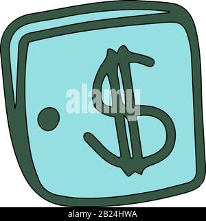 Wallet with dollars in cartoon style isolated on white background. Sign icon. Vector simple illustration. Usable as icon or symbol. Purse sketch.Famil Stock Vector
