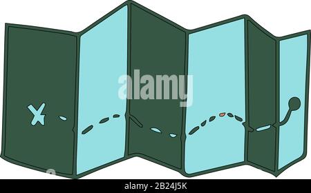 Travel orienteering map in cartoon style isolated on white background. Sign icon. Vector simple illustration. Usable as icon or symbol. Decoration ele Stock Vector