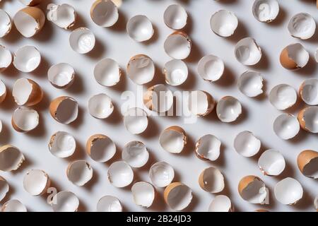Conceptual background from an eggshell, on a white backdrop Stock Photo