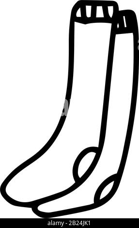 Long trendy socks in doodle style isolated on white background. Sign icon. Vector outline illustration. Usable as icon or symbol. Decoration element. Stock Vector