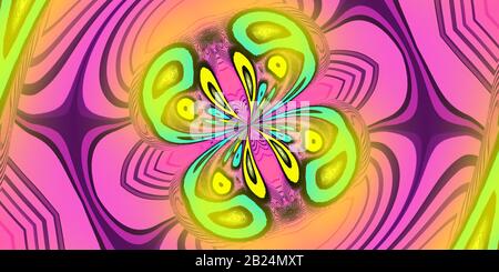 Psychedelic crazy colorful swinging and swirling background for flyers banners posters in horizontal layout Stock Photo