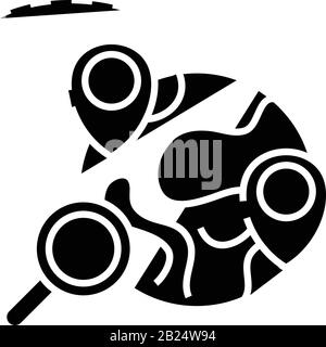 Geolocation search black icon, concept illustration, vector flat symbol, glyph sign. Stock Vector