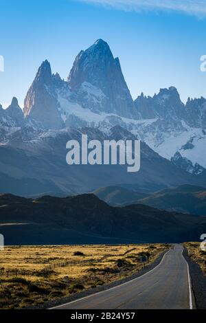 NATIONAL PARK LOS GLACIARES, ARGENTINA - CIRCA FEBRUARY 2019: Route in Patagonia nearby El Chalten in National Park los Glaciares in Argentina. Stock Photo