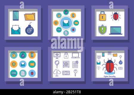 bundle designs of cyber security icons Stock Vector