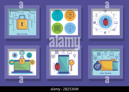 bundle designs of cyber security icons Stock Vector