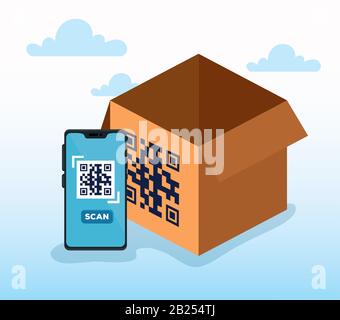 scan qr code in box with smartphone Stock Vector