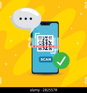 scan code qr with smartphone and speech bubble Stock Vector