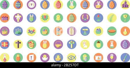 happy easter day icons set over white background, block style icon, vector illustration Stock Vector