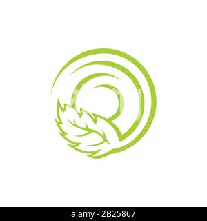 linked circle leaf logo vector Stock Vector