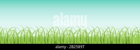 Panoramic horizontal seamless grass pattern with blue sky background Stock Vector