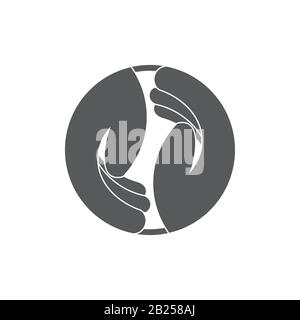 two helping hand circle geometric team work symbol vector Stock Vector