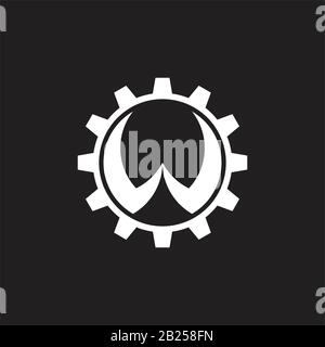 letter w cog machine design logo vector Stock Vector