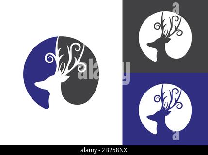 Deer Head in circle Abstract Logo design template. Wild animals hunting Reindeer Logotype zoo concept flat icon. Stock Vector