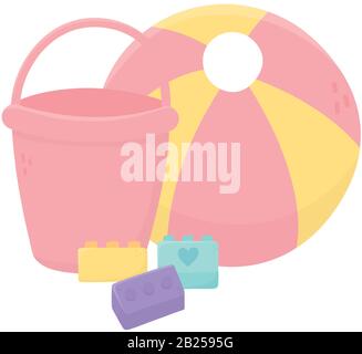 kids zone, toys bucket ball bricks cartoon vector illustration Stock Vector
