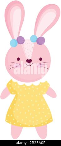 cute female rabbit with dress cartoon character vector illustration ...