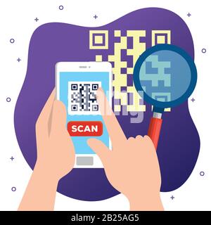 hands user scan qr code with smartphone Stock Vector