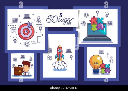 five designs of startup business icons Stock Vector