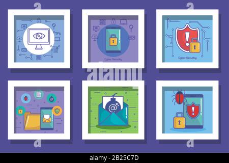 bundle designs of cyber security icons Stock Vector