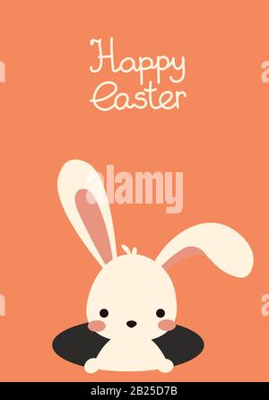 Cute kawaii vector easter bunny in hole, burrow Stock Vector