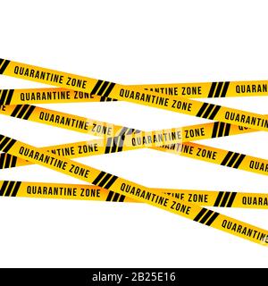 Yellow cordon Quarantine zone warning barrier sign. 3D Render Stock Photo