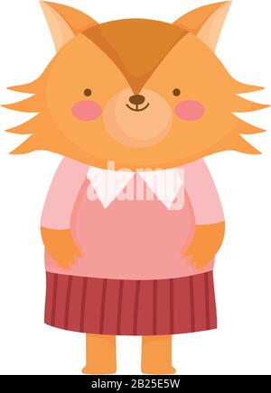 cute female fox with clothes animal cartoon character vector illustration Stock Vector