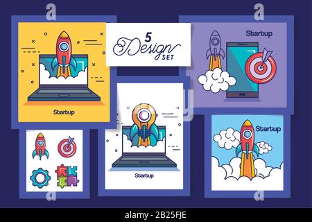 five designs of startup business icons Stock Vector