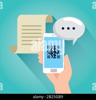 scan code qr with smartphone and speech bubble Stock Vector
