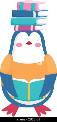 back to school penguin with clothes and reading book cartoon vector illustration Stock Vector