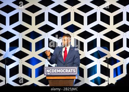 Charlotte, USA. 29th Feb, 2020. Devonte Wilson speaks at the Blue NC Celebration at the Hilton Charlotte University Place Hotel on February 29, 2020 in Charlotte, North Carolina. Credit: The Photo Access/Alamy Live News Stock Photo