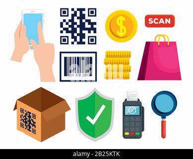 bundle scan code qr set icons Stock Vector