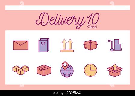 Isolated 10 delivery line and fill style icon set vector design Stock Vector