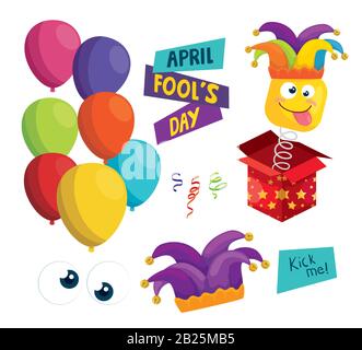 bundle of april fools day set icons Stock Vector