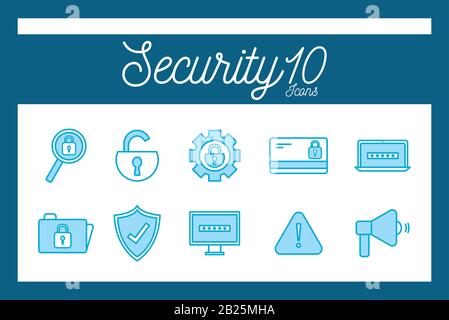 Isolated 10 security line and fill style icon set vector design Stock Vector