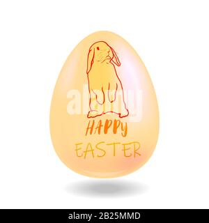 Happy easter, easter eggs with pattern of cute rabbit isolated on white background with shadow, vector illustration. Stock Vector