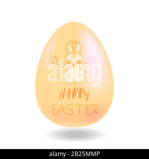 Happy easter, easter eggs with pattern of cute angel rabbit isolated on white background with shadow, vector illustration. Stock Vector
