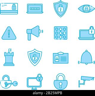 Isolated security line and fill style icon set vector design Stock Vector