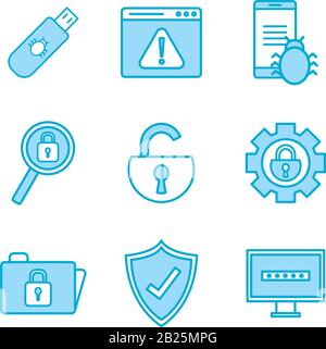 Isolated security line and fill style icon set vector design Stock Vector