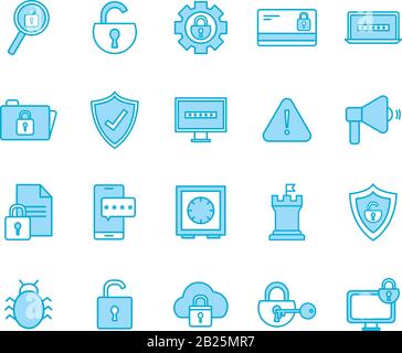 Isolated security line and fill style icon set vector design Stock Vector