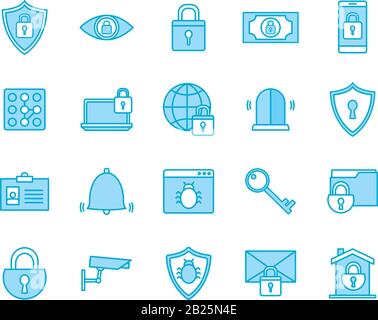 Isolated security line and fill style icon set vector design Stock Vector