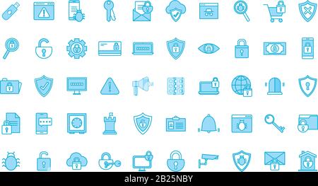 Isolated security line and fill style icon set vector design Stock Vector