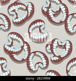 Seamless pattern of dentistry teeth jaw on grey background. Vector image Stock Vector