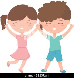 kids zone, little boy and girl happy celebrating cartoon vector illustration Stock Vector