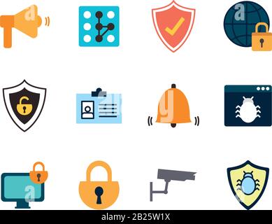 Isolated security flat style icon set vector design Stock Vector